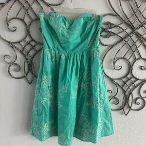 Flying Tomato Strapless Dress with Embroidered Flowers